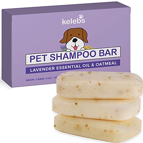 KELEBS Shampoo Zero Plastica Solido Naturale Per Cani con Farina D avena e Lavanda con Oli Essenziali, Pulisce il Pelo, Idrata, Elimina Cattivo Odore, Allergie, Prurito, Pelle Sensibile, 3Pz da 118g