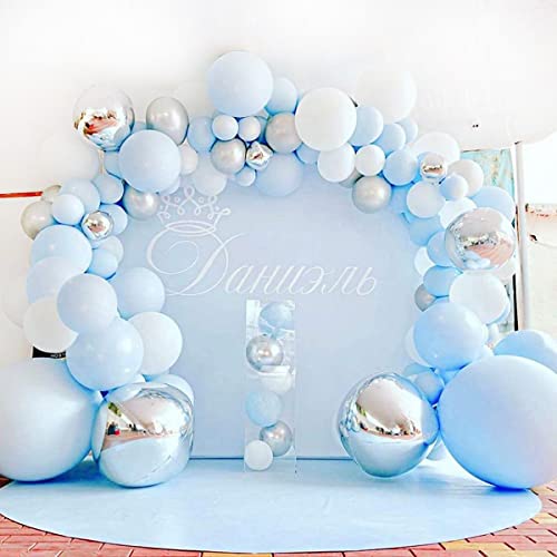 Kit arco ghirlanda palloncini blu, 141 palloncini bianchi e azzurri, kit arco palloncini blu in metallo macaron per baby shower ragazzo, compleanno, fidanzamento, addio al nubilato, matrimonio