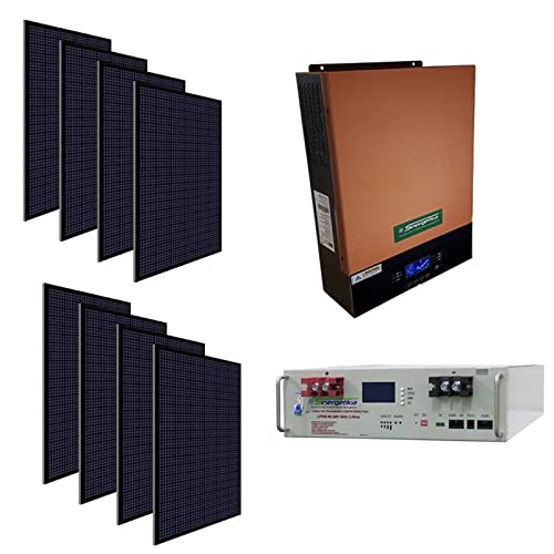 Kit impianto solare fotovoltaico 48V - 8 pannelli monocristallini da 375W (3000W) - inverter ibrido onda pura 5KW 48V MPPT 80A (5000W)