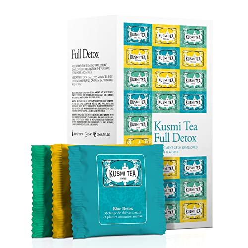 Kusmi Tea - Cofanetto di tè in bustine Full Detox - Assortimento di Tè Verdi Aromatizzati - Tè Detox, BB Detox, Blue Detox - Scatola da 24 bustine di mussola