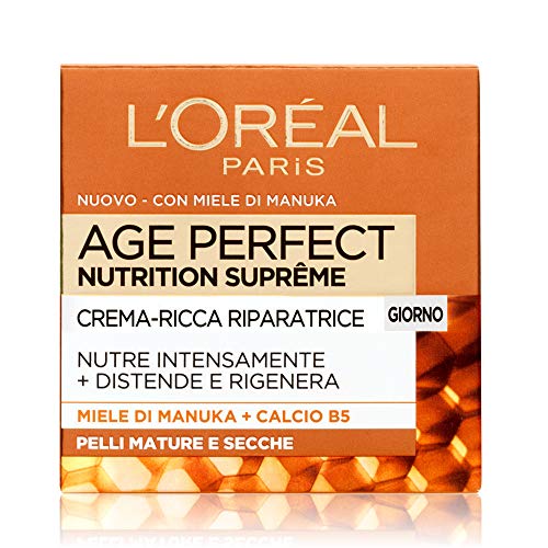 L Oréal Paris Age Perfect Nutrition Supreme Crema Viso Antirughe Riparatrice Giorno, Pelli Mature Secche, 50 ml