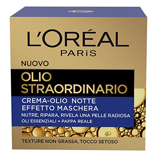 L Oréal Paris Crema Viso Notte Olio Straordinario, Texture Nutriente, Arricchito con Oli Essenziali e Pappa Reale, 50 ml