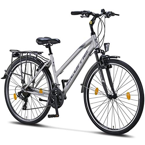 Licorne Bike Bicicletta da Trekking Premium da 28 Pollici, Adatta a Uomini, Donne, Ragazzi e Ragazze, con Cambio a 21 Marce, L-V-ATB, Donna, Grigio Nero, 28 Inches