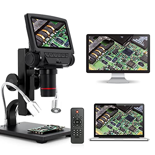 Linkmicro - Microscopio digitale HDMI USB, ingrandimento 260X con schermo da 5 pollici 1080p, software di misura PC per riparazione elettronica e strumenti di saldatura di circuiti