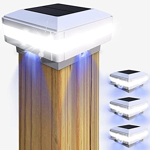 Luce Solare Pilastro Giardino all aperto IP65 Impermeabile Quadrato Bianco Paesaggio Cap Lamp per Patio Recinzione Pali in Legno (4 Pcs)