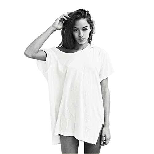 Lunghe T Shirts Donna Estive Firmate Bianco Nero Cotone Eleganti Larga Larghi Magliette Tuniche Taglie Forti Oversize (XL, Nero)
