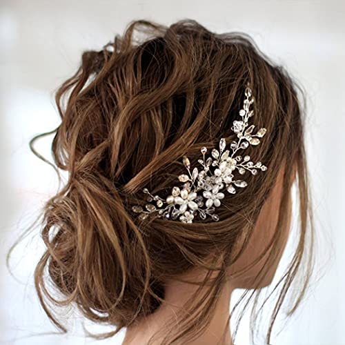 Mayelia Pettine per capelli da sposa con perle e cristalli argentati, accessorio per capelli da sposa, per donne e ragazze