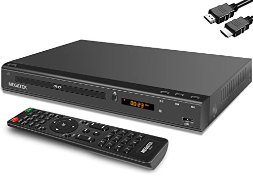 Megatek Lettore DVD Multi-Regione per Televisore con uscita HDMI e ingresso USB, Design Compatto, Telecomando e Cavo HDMI da 1,5 m Incluso, Nero