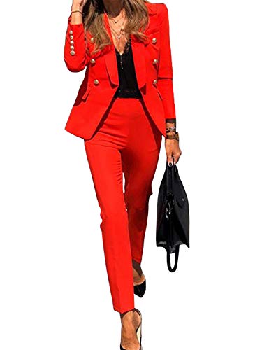 Minetom Completo da Donna Due Pezzi Slim Fit Business Blazer d Affari Elegante Ufficio Cappotto OL Giacca e Pantaloni A Rosso 42