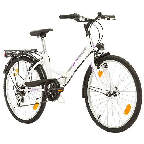 Multibrand, Folding City 24 Lady, 24 Pollici, 457mm, Mountain Bike Pieghevole, 6 velocità, per Donna, Ragazza, Anteriore e Posteriore Parafango, Nero-Rosa (Bianco-Purple)