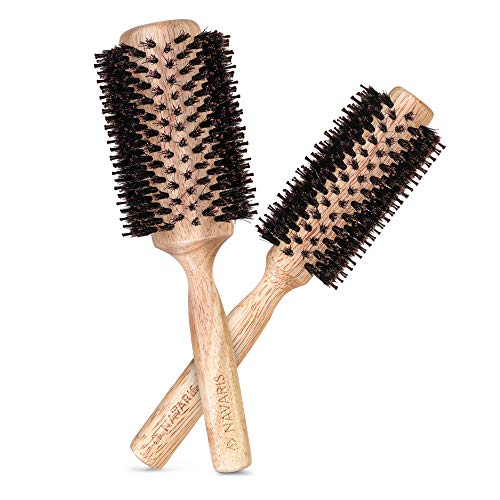 Navaris Set 2x Spazzola Tonda in Bambù Ø 25mm 40mm - Spazzole per Capelli - Legno Naturale e Setole Cinghiale - Hair Brush Eco-friendly Volumizzante