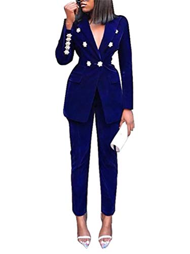 ORANDESIGNE Completo da Donna in Due Pezzi Basic Slim Fit Business Blazer Elegante Regular Fit Ufficio Cappotto OL Giacca Cardigan B Blu 48