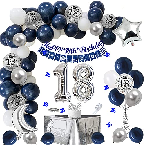 Palloncini 18 anni Compleanno Uomo Ragazzo, Decorazioni Compleanno Navy Blu Argento, Addobbi Compleanno 18 Anni Decorazioni per Feste Compleanno per Uomini e Donne, Palloncini 18