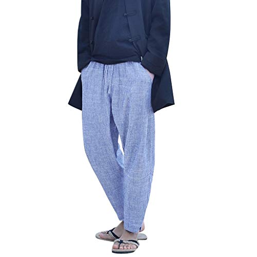 Pantaloni Uomo Estate Nuovo Stile Semplice e alla Moda in Puro Cotone e Lino (XL,4Blu)