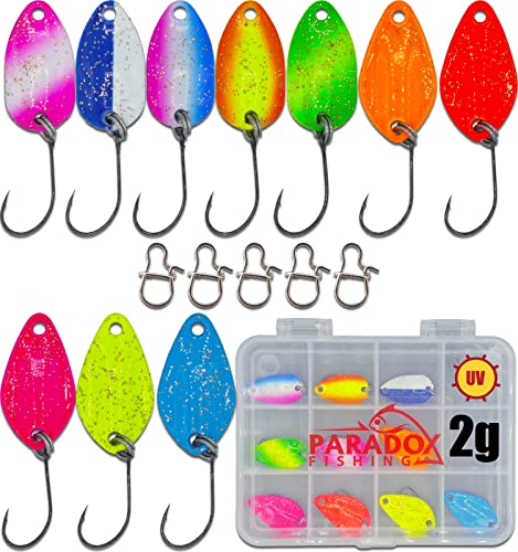 Paradox Fishing Set di 10 Spoons per Pesca alla Trota 2,0 g, con Scatola e 5 Snaps Esche per trote Trout Area - Spoon Trout Area