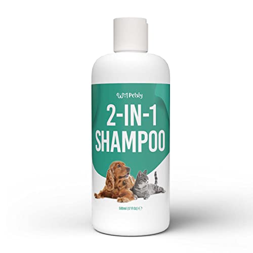 PETSLY Shampoo per Cani Pelo Lungo e Corto 2 in 1 con Aloe Vera - Shampoo Cani Bianchi e Colorati 2 in 1 - Shampoo Gatto e Cane Balsamo 2 in 1 - Shampoo Cane Antiprurito 2 in 1 Balsamo per Cani, 500ml