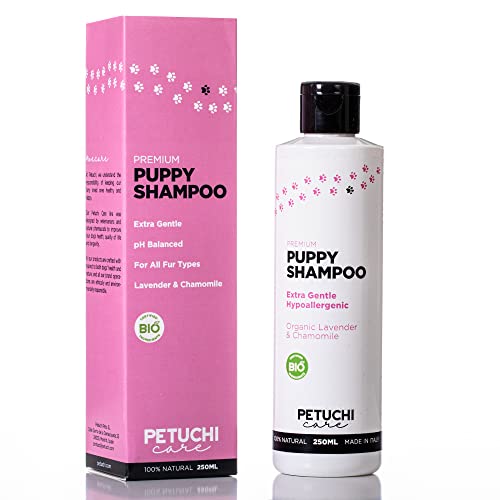 PETUCHI Shampoo per cuccioli; senza lacrime, delicato e ipoallergenico con camomilla biologica e lavanda; 250ML
