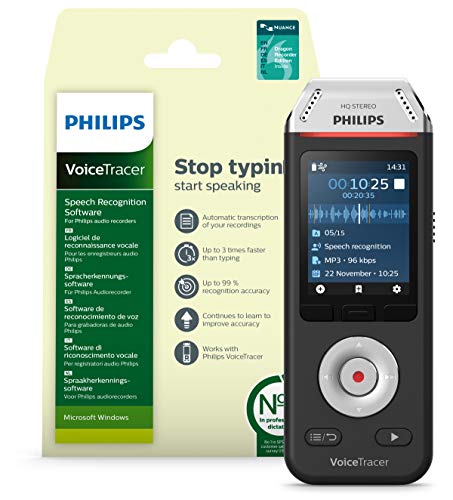 Philips Registratore audio VoiceTracer con software di riconoscimento vocale Dragon Speech Recognition per PC - DVT2810