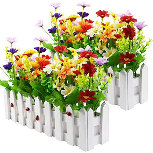 Piante di fiori artificiali - Margherite di colore misto in steccato per decorazioni interne per la casa per matrimoni in ufficio (2 set, margherita)
