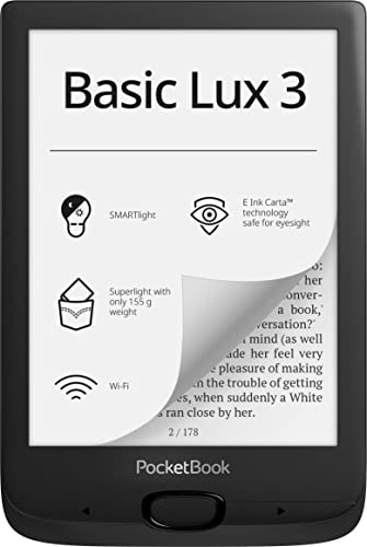PocketBook - Lettore e-book Basic Lux 3 , 8 GB di memoria, 15,24 cm (6 pollici) E-Ink Carta Display SMARTlight, Wi-Fi, colore nero (InkBlack)