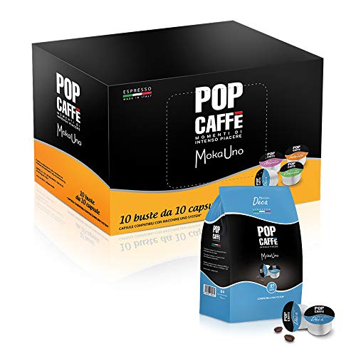 Pop Caffè - Moka uno Decaffeinato 100 capsule compatibili Uno System, Illy e Kimbo