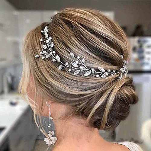 Prosy Cerchietto per capelli da sposa in argento con cristalli e strass, accessori per capelli per donne e ragazze