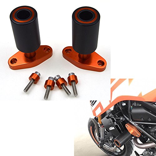 Protezioni per cursori telaio lavorati in CNC per moto KTM Duke 125, 200, 390, 2012-13-14-15, arancioni