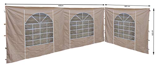 Quick Star 2 pannelli laterali con finestra in PVC, da 300 x 193 cm   400 x 193 cm, per gazebo Sahara da 3 x 4 m, pareti laterali, di colore sabbia