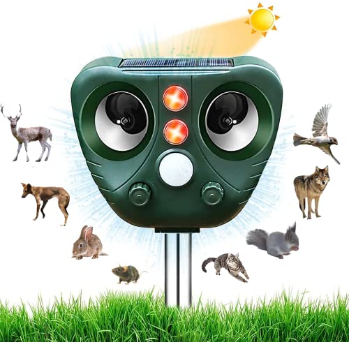 Repellente Gatti, Repellente Ultrasuoni Energia Solare IP66 Impermeabile a Frequenza Regolabile per Allontanare Animali 5 Modalità Regolabile Repeller Animali Ultrasound Repellente per Animali