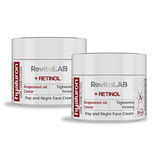 RevitaLAB Hyaluron Anti-Aging Day and Night Cream, Enriched with Retinol, Caviar and Red Grape for Ages 50 - 65, 50 ml (multipack)