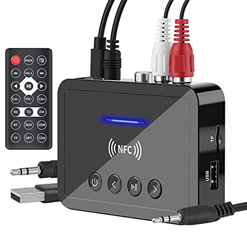 Ricevitore Trasmettitore Bluetooth 5.0 Trasmettitore FM 3-In-1 Adattatore Bluetooth Auto Aux Jack 3,5mm RCA Ottico USB per Cuffie TV Impianto Hifi Stereo Wireless
