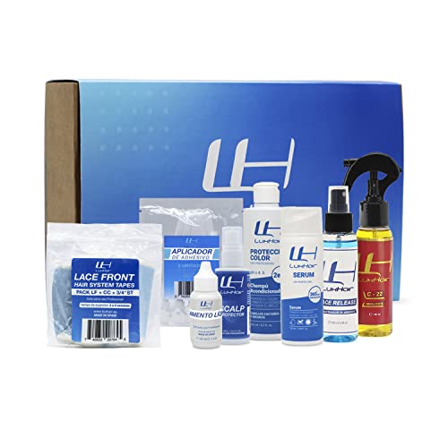 Scatola LuxHair Lite. Pacchetto risparmio di benvenuto ai nostri migliori prodotti per il posizionamento e la manutenzione delle protesi per capelli. Include prodotti per il cuoio capelluto