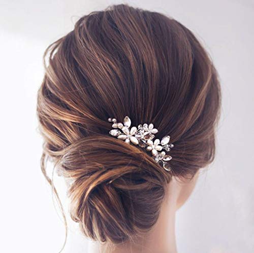 Simsly - Fermagli per capelli da sposa, argento e cristalli con perle, accessori per capelli per donne e ragazze