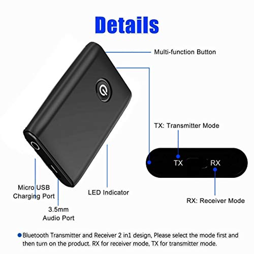 SOOTEWAY Bluetooth 5.0 Trasmettitore e Ricevitore 3.5mm AUX Adattat...