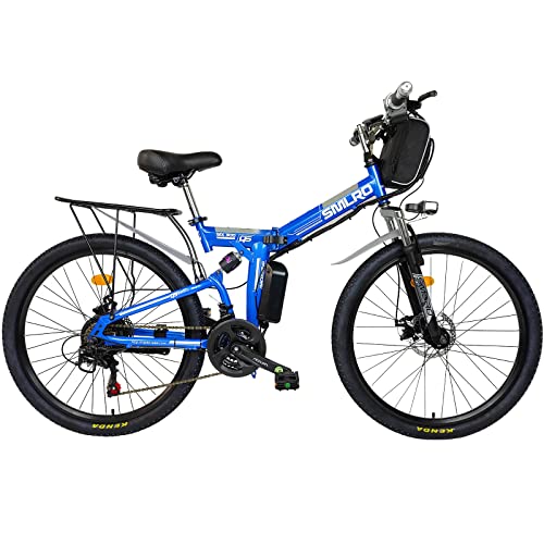TAOCI Bicicletta elettrica pieghevole da uomo donna, 26 , ruote da 48 V, Urban E-Bike Trekking MTB, design impermeabile IP54, per adulti, viaggi quotidiani (blu)