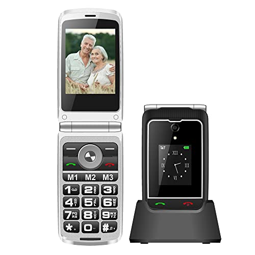Telefono Cellulare per Anziani con tasti grandi 2,8+1,77  Dual Display Funzione SOS alto Lungo Standby con Base di ricarica