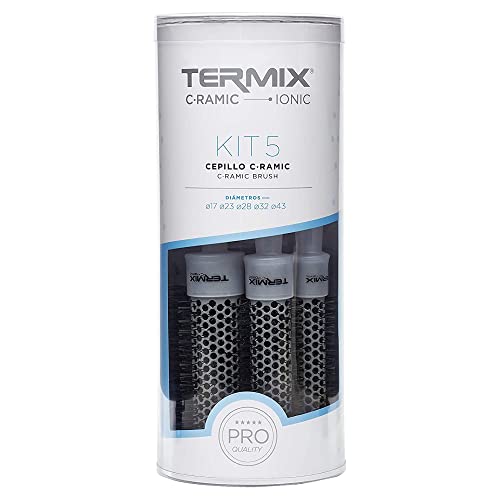 Termix C·Ramic - Pack di 5 spazzole per capelli rotonde trasparenti con tecnologia ceramica che conferisce lucentezza ai capelli e previene l effetto crespo. Comprende i diametri 17, 23, 28, 32 e 43.