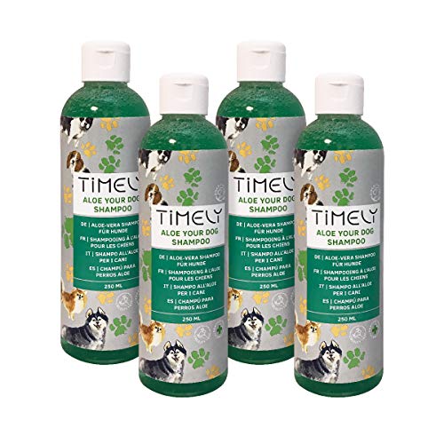 Timely, shampoo per cani con aloe, per pelo liscio, confezione da 4 x 250 ml