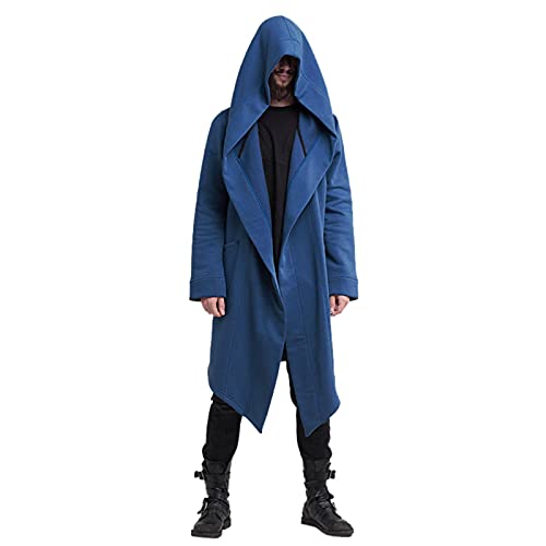 Tioiru Cardigan lungo con cappuccio e cappuccio, in cotone, maniche lunghe, taglia L, colore: gotico, blu, M