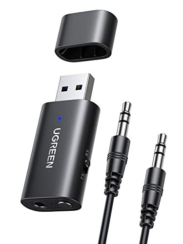 UGREEN Adattatore USB Bluetooth 5.1 per TV, 2 in 1 Trasmetittore Ricevitore Bluetooth con Cavo Jack Audio 3,5mm per TV, PC, Amplificatore, Auto, Cellulare, Altoparlanti, Cuffie Bluetooth
