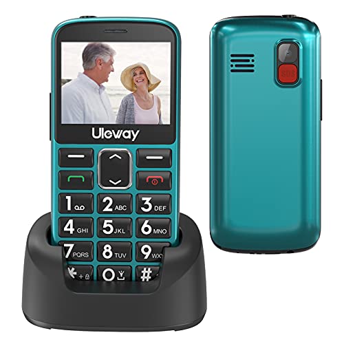 Uleway Telefono Cellulare Per Anziani con Tasti Grandi, Funzione SOS, Batteria di Grande con Base di Ricarica, Volume Alto, Doppia SIM - Verde Scuro
