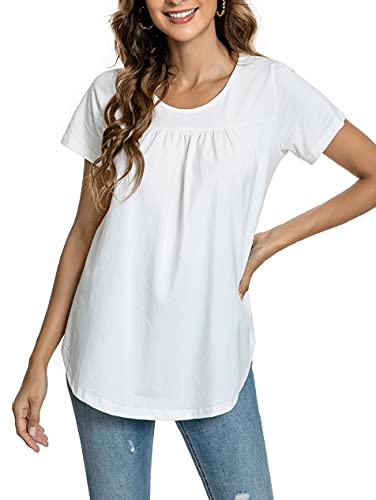 UMIPUBO T-Shirt Estivi Donna Casual Girocollo,Top Elegante Moda Stretch Taglie Forti,Maglietta Maniche Corte,Ampia Vestiti (Bianco,L)