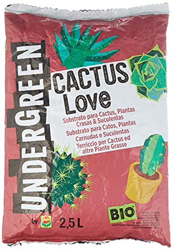 Undergreen CACTUS Love, Terriccio per Cactus e altre Piante Grasse da appartamento o balcone, Consentito in agricoltura biologica, 2.5 l