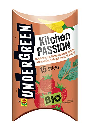 Undergreen Kitchen PASSION, Nutrimento in Bastoncini per Piante Aromatiche, Ortaggi e Piccoli Frutti, Consentito in Agricoltura Biologica, 15 Bastoncini