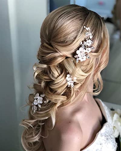 Unicra Sposa spille per capelli da sposa sposa, clip per capelli a fiore, accessori per capelli in cristallo (confezione da 3)