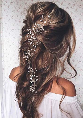 Unicra Wedding Bridal Crystal Capelli lunghi Vines Fasce copricapo da sposa Accessori per capelli per spose e damigelle (argento)