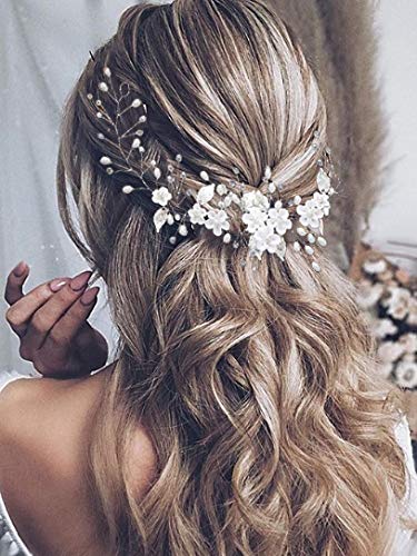 Vakkery Accessori per capelli da sposa con perle per capelli da sposa in argento con fiore per capelli per donne e ragazze