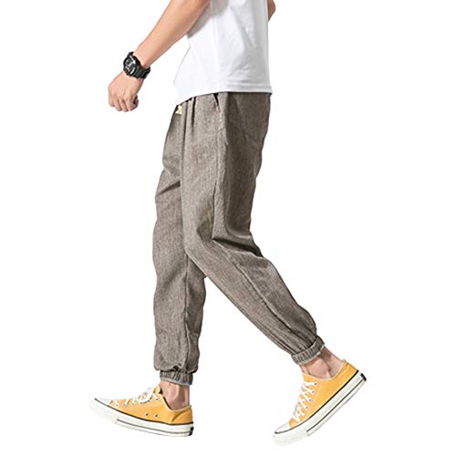 Vanvene - Pantaloni casual da uomo in lino e cotone, leggeri e larg...