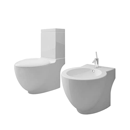 vidaXL Sanitari da Bagno Set WC e Bidè in Ceramica Bianco Vaso Water e Bidet