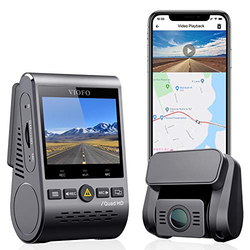 VIOFO Dash Cam 2K 1440P, A129 Plus Telecamera per Auto Doppia con GPS Wifi, 3 Mode Parcheggio 48h+ Registrazione Continua e di Emergenza, Sony ExmoR Super-Notturna, Rileva Movimento G-Sensor, 256GB